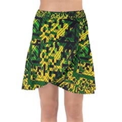 Root Humanity Bar And Qr Code Green And Yellow Doom Wrap Front Skirt by WetdryvacsLair