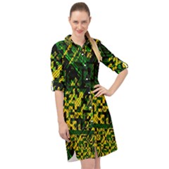 Root Humanity Bar And Qr Code Green And Yellow Doom Long Sleeve Mini Shirt Dress by WetdryvacsLair