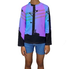 Vaporwave Wires And Transformer Kids  Long Sleeve Swimwear by WetdryvacsLair