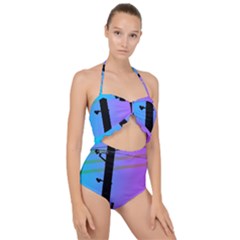 Vaporwave Wires And Transformer Scallop Top Cut Out Swimsuit by WetdryvacsLair