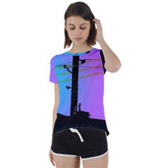 Vaporwave Wires And Transformer Short Sleeve Foldover Tee by WetdryvacsLair