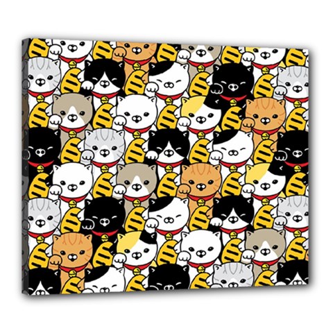 Cat-seamless-pattern-lucky-cat-japan-maneki-neko-vector-kitten-calico-pet-scarf-isolated-repeat-back Canvas 24  X 20  (stretched) by elchino