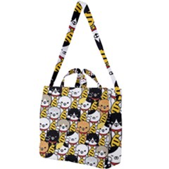 Cat-seamless-pattern-lucky-cat-japan-maneki-neko-vector-kitten-calico-pet-scarf-isolated-repeat-back Square Shoulder Tote Bag by elchino