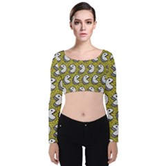 Memphis-seamless4-[converted5]redbubble8192 Velvet Long Sleeve Crop Top by elchino