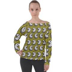 Memphis-seamless4-[converted5]redbubble8192 Off Shoulder Long Sleeve Velour Top by elchino