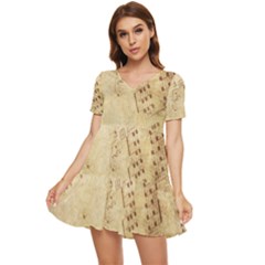 Music-melody-old-fashioned Tiered Short Sleeve Mini Dress by Sapixe