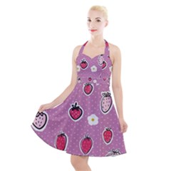 Juicy Strawberries Halter Party Swing Dress  by SychEva