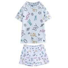 Doodle Pattern Kids  Swim Tee And Shorts Set by Sapixe