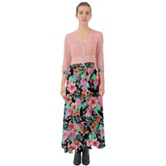 Flower Black Pink Button Up Boho Maxi Dress by flowerland