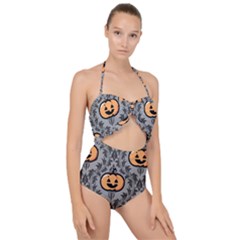 Pumpkin Pattern Scallop Top Cut Out Swimsuit by NerdySparkleGoth