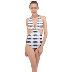 Athletic Running Graphic Silhouette Pattern Halter Front Plunge Swimsuit by dflcprintsclothing