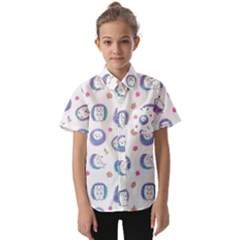 Cute And Funny Purple Hedgehogs On A White Background Kids  Short Sleeve Shirt by SychEva