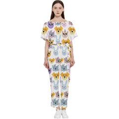 Funny Animal Faces With Glasses On A White Background Batwing Lightweight Jumpsuit by SychEva