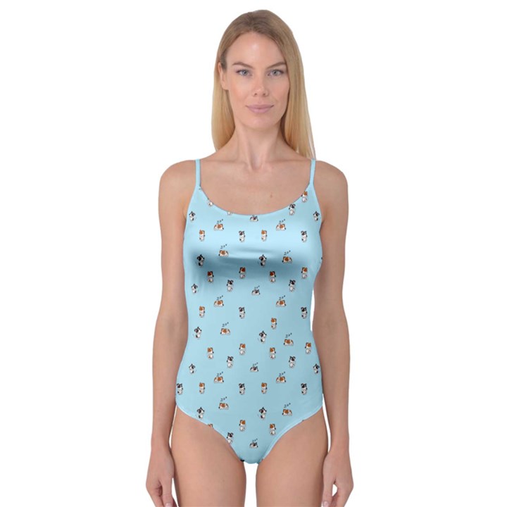 Cute Kawaii dogs pattern at sky blue Camisole Leotard 