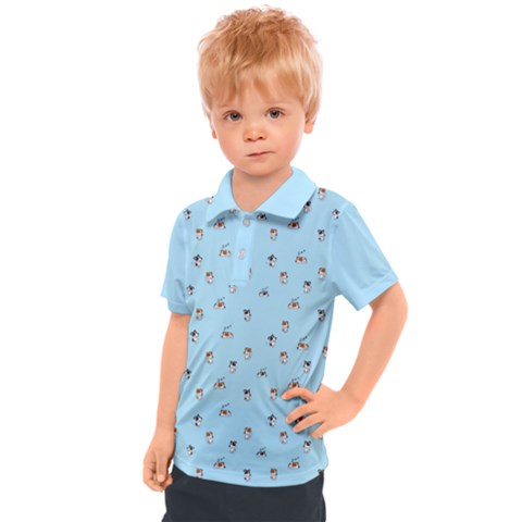 Cute Kawaii Dogs Pattern At Sky Blue Kids  Polo Tee by Casemiro