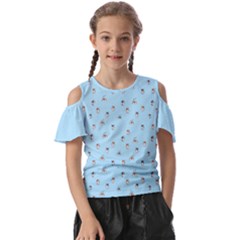 Cute Kawaii Dogs Pattern At Sky Blue Kids  Butterfly Cutout Tee by Casemiro