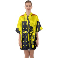 Skyline-city-building-sunset Half Sleeve Satin Kimono  by Sudhe