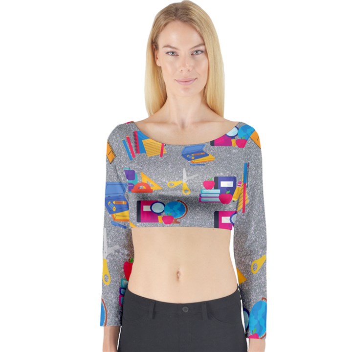 80s and 90s School Pattern Long Sleeve Crop Top