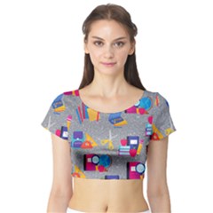 80s And 90s School Pattern Short Sleeve Crop Top by NerdySparkleGoth