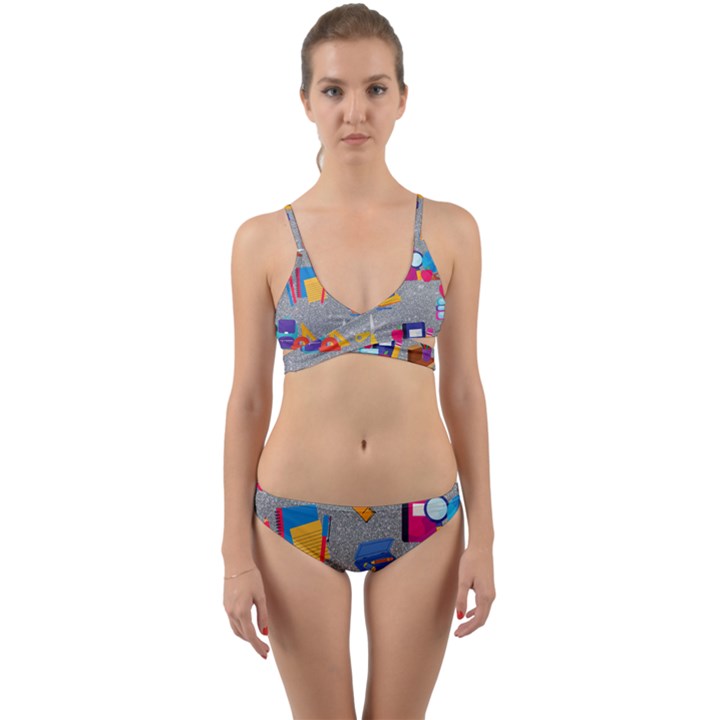 80s and 90s School Pattern Wrap Around Bikini Set