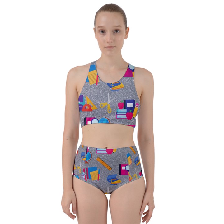 80s and 90s School Pattern Racer Back Bikini Set