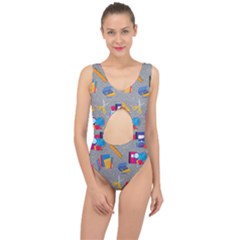 80s And 90s School Pattern Center Cut Out Swimsuit by NerdySparkleGoth