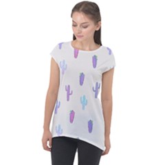 Purple And Blue Cacti Cap Sleeve High Low Top by SychEva