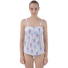 Purple And Blue Cacti Twist Front Tankini Set by SychEva