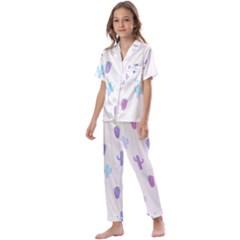 Purple And Blue Cacti Kids  Satin Short Sleeve Pajamas Set by SychEva