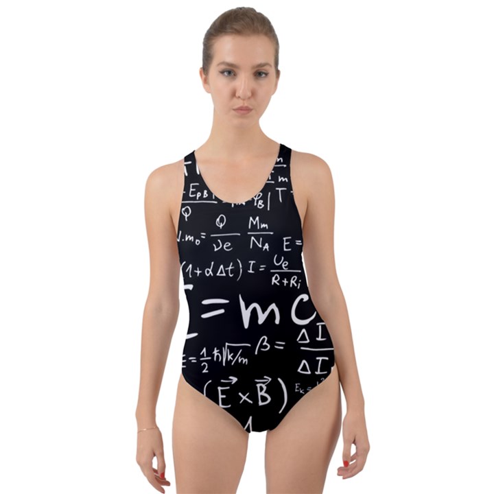 Science-albert-einstein-formula-mathematics-physics-special-relativity Cut-Out Back One Piece Swimsuit