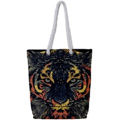 Tiger-predator-abstract-feline Full Print Rope Handle Tote (small) by Sudhe