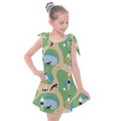 Girls With Dogs For A Walk In The Park Kids  Tie Up Tunic Dress by SychEva