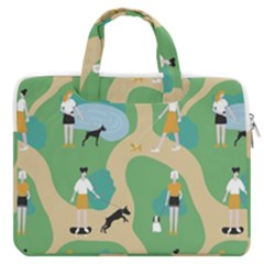 Girls With Dogs For A Walk In The Park Macbook Pro Double Pocket Laptop Bag by SychEva