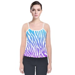 White Tiger Purple & Blue Animal Fur Print Stripes Velvet Spaghetti Strap Top by Casemiro