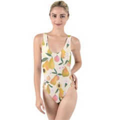 Yellow Juicy Pears And Apricots High Leg Strappy Swimsuit by SychEva