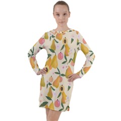 Yellow Juicy Pears And Apricots Long Sleeve Hoodie Dress by SychEva