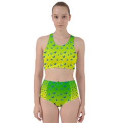 Blue Butterflies At Yellow And Green, Two Color Tone Gradient Racer Back Bikini Set by Casemiro