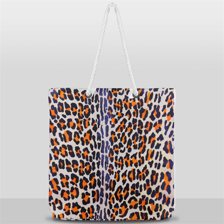 Fur-leopard 5 Full Print Rope Handle Tote (Large)