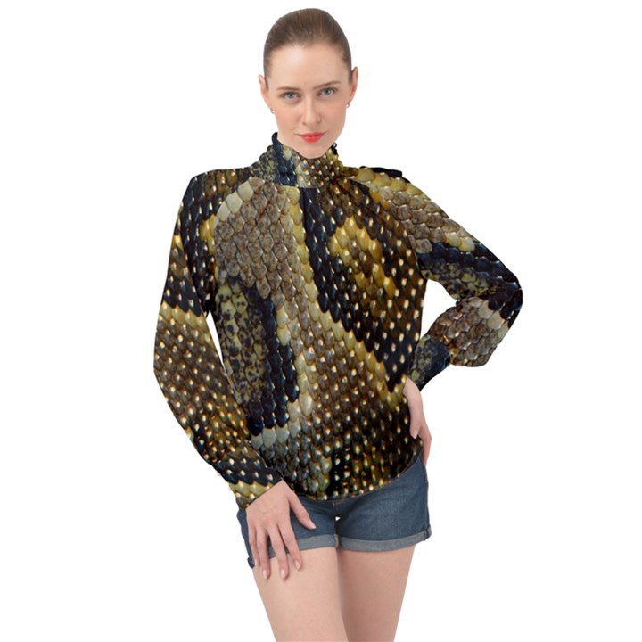 Leatherette Snake 2 High Neck Long Sleeve Chiffon Top