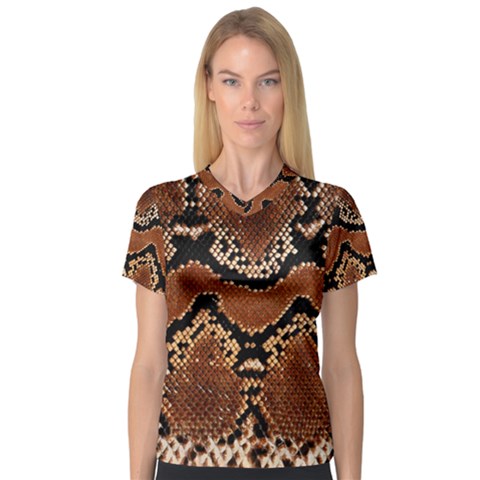 Leatherette Snake 3 V-neck Sport Mesh Tee by skindeep