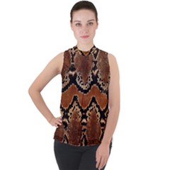 Leatherette Snake 3 Mock Neck Chiffon Sleeveless Top by skindeep