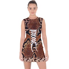 Leatherette Snake 3 Lace Up Front Bodycon Dress by skindeep