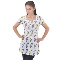 Pattern Cute Flash Design Puff Sleeve Tunic Top by brightlightarts