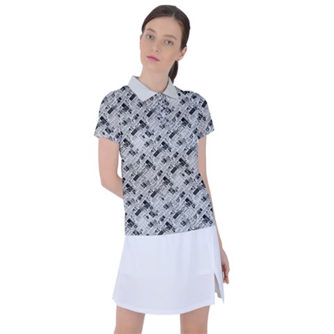 8 Bit Newspaper Pattern, Gazette Collage Black And White Women s Polo Tee by Casemiro