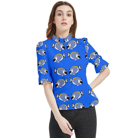 Powder Blue Tang Print Frill Neck Blouse by Kritter