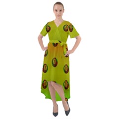 Sun Flowers For Iconic Pleasure In Pumpkin Time Front Wrap High Low Dress by pepitasart