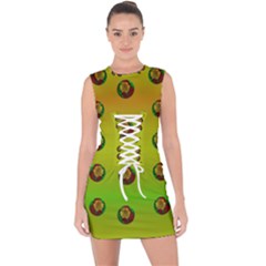 Sun Flowers For Iconic Pleasure In Pumpkin Time Lace Up Front Bodycon Dress by pepitasart