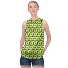 Cute Deer Pattern Green High Neck Satin Top by snowwhitegirl