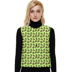 Cute Deer Pattern Green Women s Short Button Up Puffer Vest by snowwhitegirl