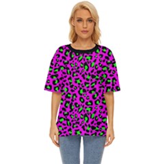 Pink And Green Leopard Spots Pattern Oversized Basic Tee by Casemiro